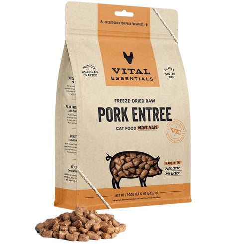 Vital Essentials Freeze Dried Mini Nibs Pork Cat Food 12oz - Poudre Pet and Feed Supply